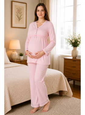 Effortt 4052 Pudra Biye Detaylı Lohusa Pijama Takımı